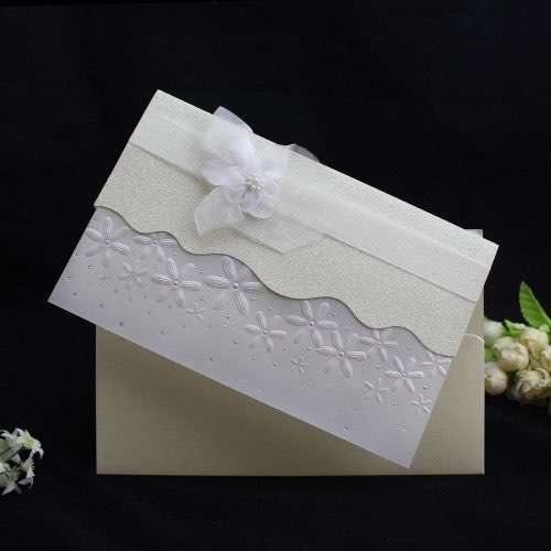 Customized Invitation Card Wave Design Wedding Invitation with Silk Bow
